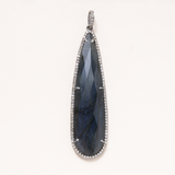 Labradorite Teardrop, Silver & Diamond pave Pendant