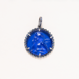 Venetian Glass Cherub, Silver & Sapphire pave Pendant