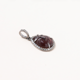 Garnet Moonface, Silver & Diamond Pave Pendant