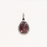Garnet Moonface, Silver & Diamond Pave Pendant
