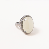 Moonstone, Silver & Diamond Pave Ring