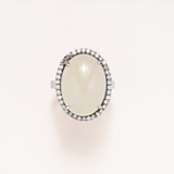 Moonstone, Silver & Diamond Pave Ring