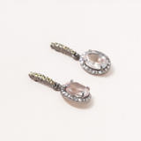 Sunstone, Silver, Diamond pave & Yellow Sapphire Pave Earrings