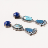 Lapis, Persian Turquoise, Australian Opal, Diamond pave, Aquamarine, Silver & 14k Gold Earrings