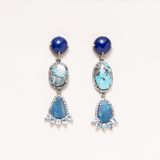 Lapis, Persian Turquoise, Australian Opal, Diamond pave, Aquamarine, Silver & 14k Gold Earrings