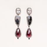 Sunstone, Dendritic Agate, Garnet, Silver & Diamond Pave Earrings