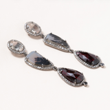 Sunstone, Dendritic Agate, Garnet, Silver & Diamond Pave Earrings