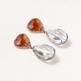 Citrine, Carved Crystal, Orange Sapphire pave, Diamond pave, Silver & 14K Gold Earrings