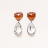 Citrine, Carved Crystal, Orange Sapphire pave, Diamond pave, Silver & 14K Gold Earrings