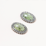 Prehnite, Silver, Diamond pave & Green Amethyst Stud Earrings