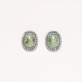Prehnite, Silver, Diamond pave & Green Amethyst Stud Earrings