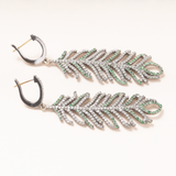 Diamond and Emerald Pave, Silver & 18K Gold Feather Earrings