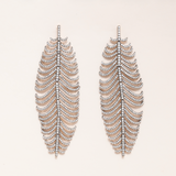 Diamond Pave, Silver & Gold Feather Earrings