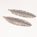 Diamond Pave, Silver & Gold Feather Earrings