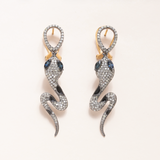Diamond Pave, Sapphire, Silver & Gold Snake Earrings