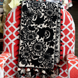 Hand Embroidered Black & White Table Runner