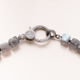 Faceted Labradorite Cube Necklace with Double Sided Diamond Pave Silver Clasp