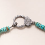 Native American Turquoise Graduated Disk Bead Necklace with One Sided Diamond Pave Silver Clasp