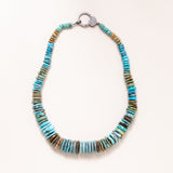 Native American Turquoise Graduated Disk Bead Necklace with One Sided Diamond Pave Silver Clasp
