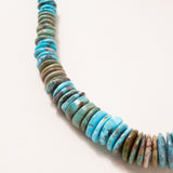 Native American Turquoise Graduated Disk Bead Necklace with One Sided Diamond Pave Silver Clasp