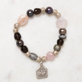 African Brass, Tahitian Pearl, CZ Diamonds, Rose, and Smokey Quartz, with Indian Charm Bloom Bracelet