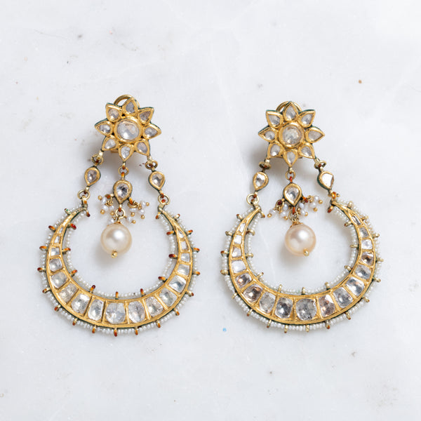 Anuschka’s Collection 22 KT Gold, Polki Diamond and Pearl Earrings