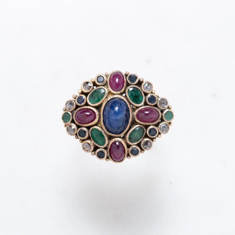 Vintage Ruby, Sapphire, Enamel, and Diamond Ring
