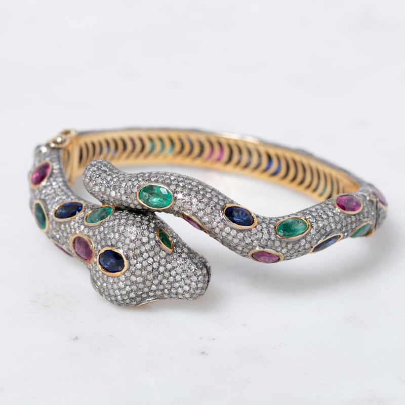 Emerald, Ruby, and Sapphire Snake Bracelet