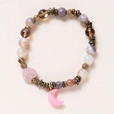 Botswana Agate, African Brass, Rose Quartz Heart with Pink Enamel Moon Pendant