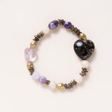 African Brass, Amethyst & Jasper Heart Bead