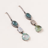Bi Color Kyanite, Raw Sapphire & Watermelon Tourmaline Earrings