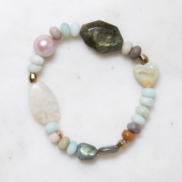 Labradorite, Pearl, Moonstone and Amazonite Bracelet