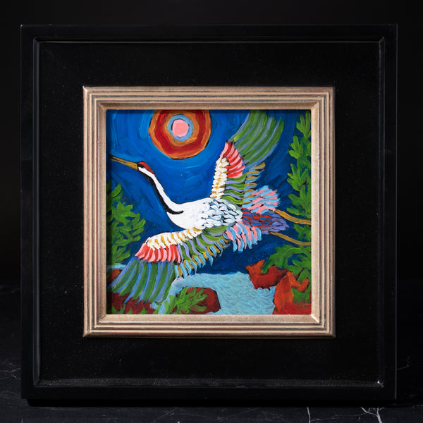 “Crane” Oil on Panel Painting