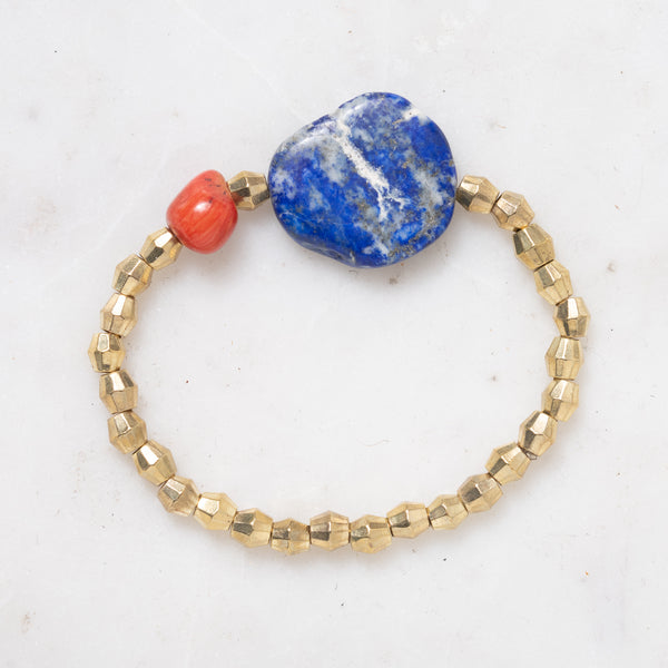African Brass, Lapis and Coral bracelet