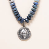 Peruvian Blue Opal Necklace with Silver and Diamond Pendant
