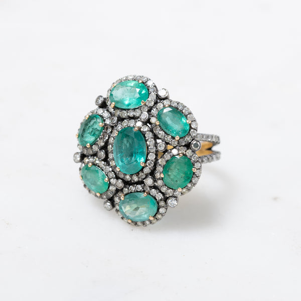 Emerald and Pave Diamond Ring