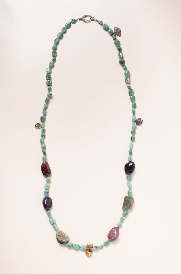 Emerald, Tourmaline and Amethyst Necklace