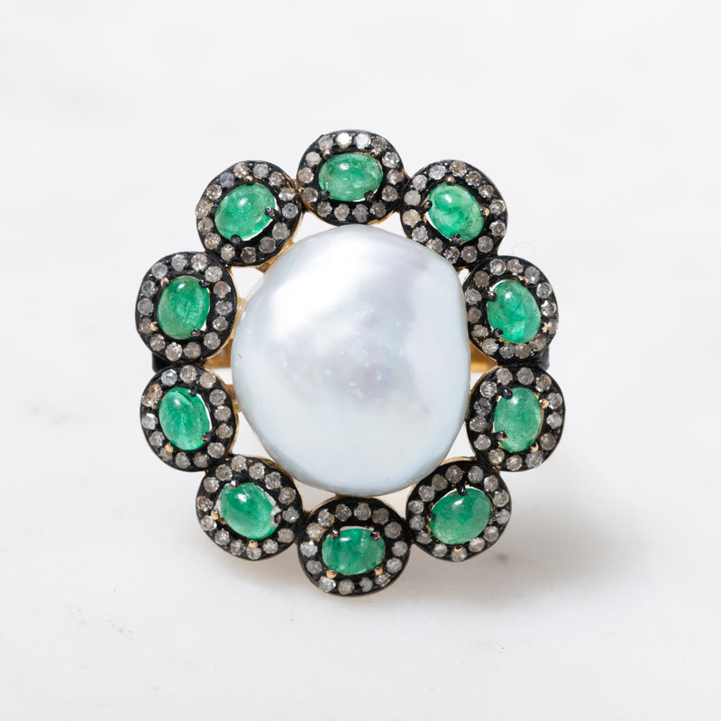 Pearl and Emeralds Ring