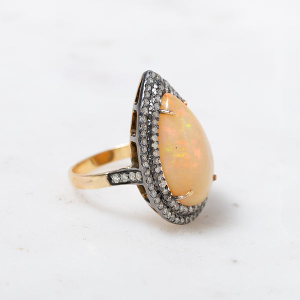Opal and Pave Diamond Ring