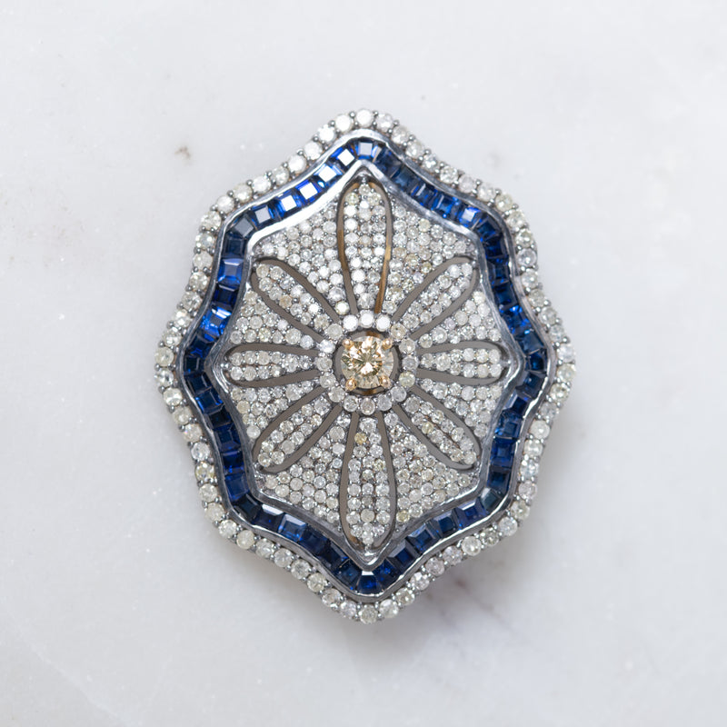Sapphire and Diamond Flower Brooch