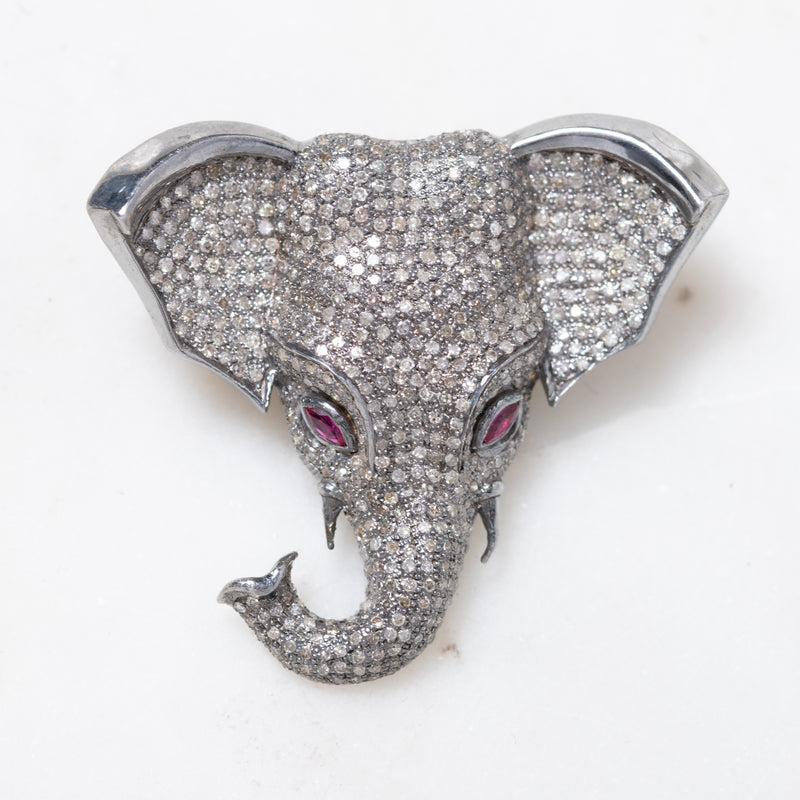 Diamond Elephant Head with Ruby Eyes Brooch