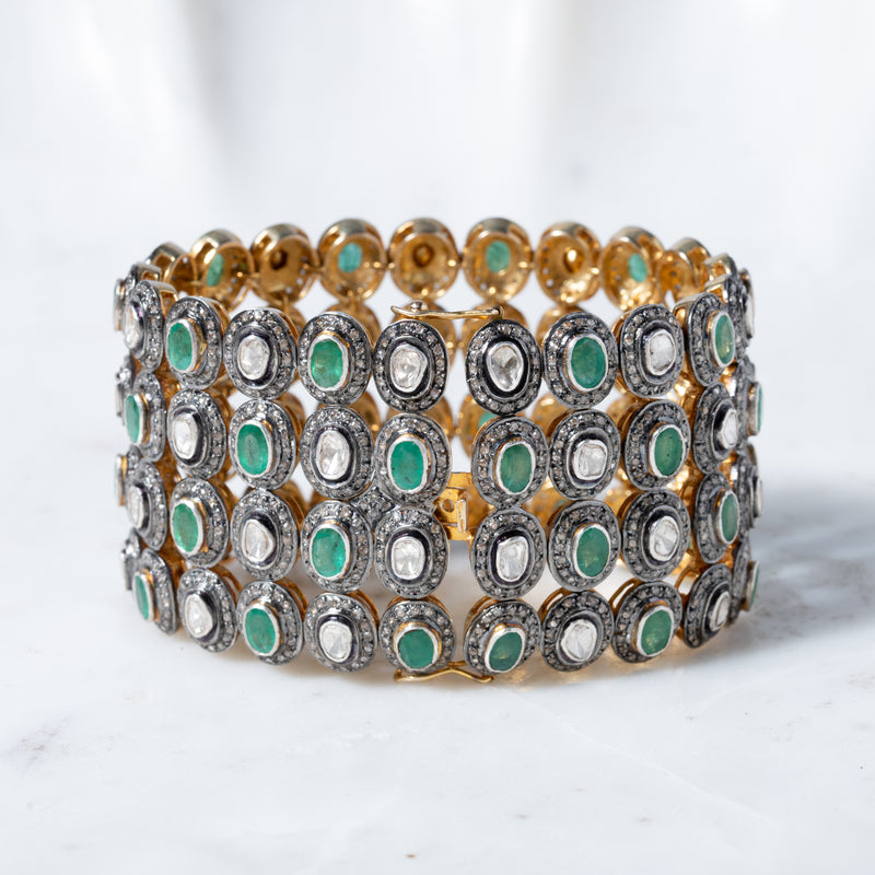 Emerald and Polki Diamond Statement Bracelet