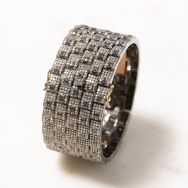 Pave Clear and Black Diamond Links Cuff
