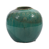 Vintage Light Green Carved Jar Round