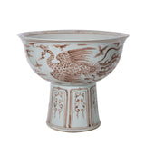 Maroon Red Pheonix Mortif Serving Bowl Tall Base