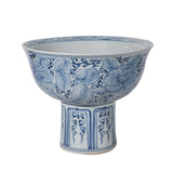 Blue And White Peony Mortif Serving Bowl Tall Base
