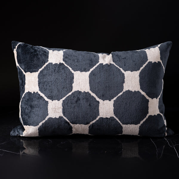 Grey Geo Ikat Velvet Lumbar Pillow
