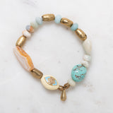 African Brass, Kingman Turquoise, Botswana Agate, Enamel & Diamonds