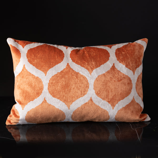 Orange Scales Ikat Velvet Lumbar Pillow