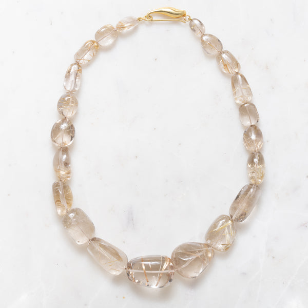 Rutilated Quartz Necklace with 18k Gold Clasp